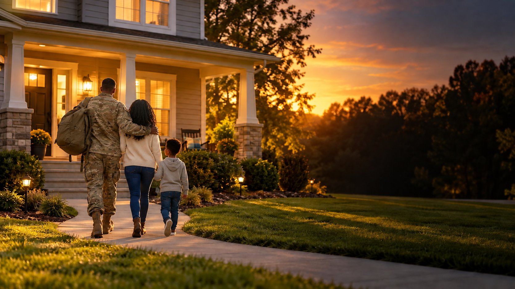 Military family returning to their home